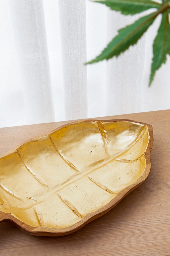 Teak Leaf Plate With Gold Foil