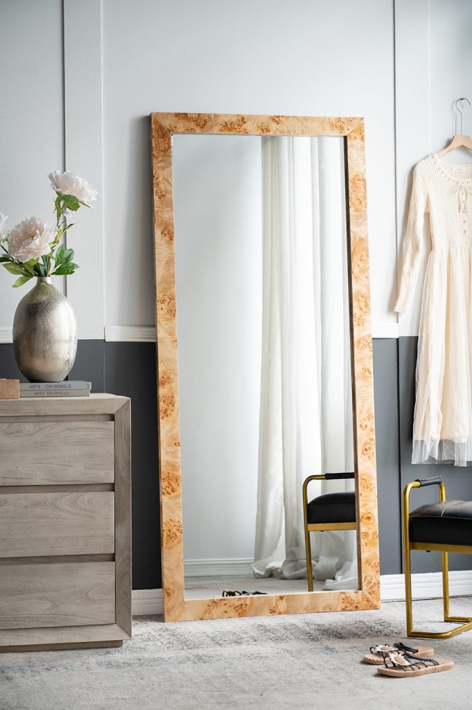 Burl Wood Floor Mirror