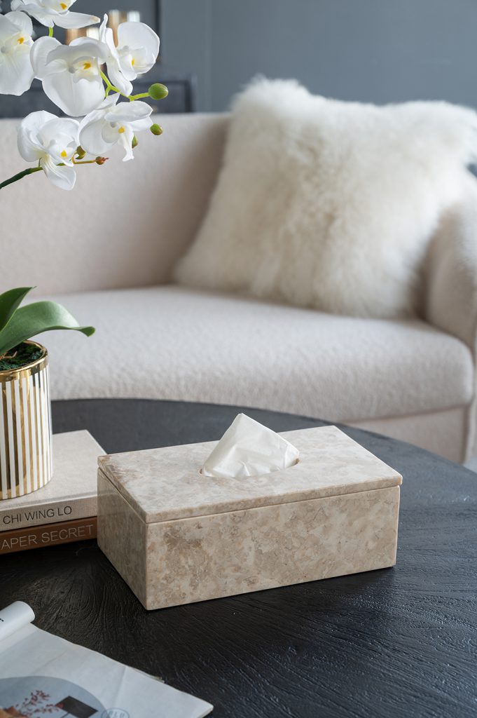 Cream Marble Tissue Box