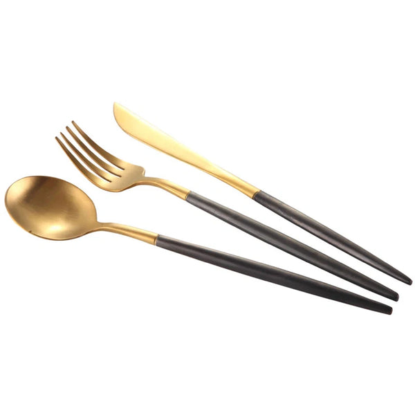 Black & Gold Stainless Steel Set of 3 Cutlery