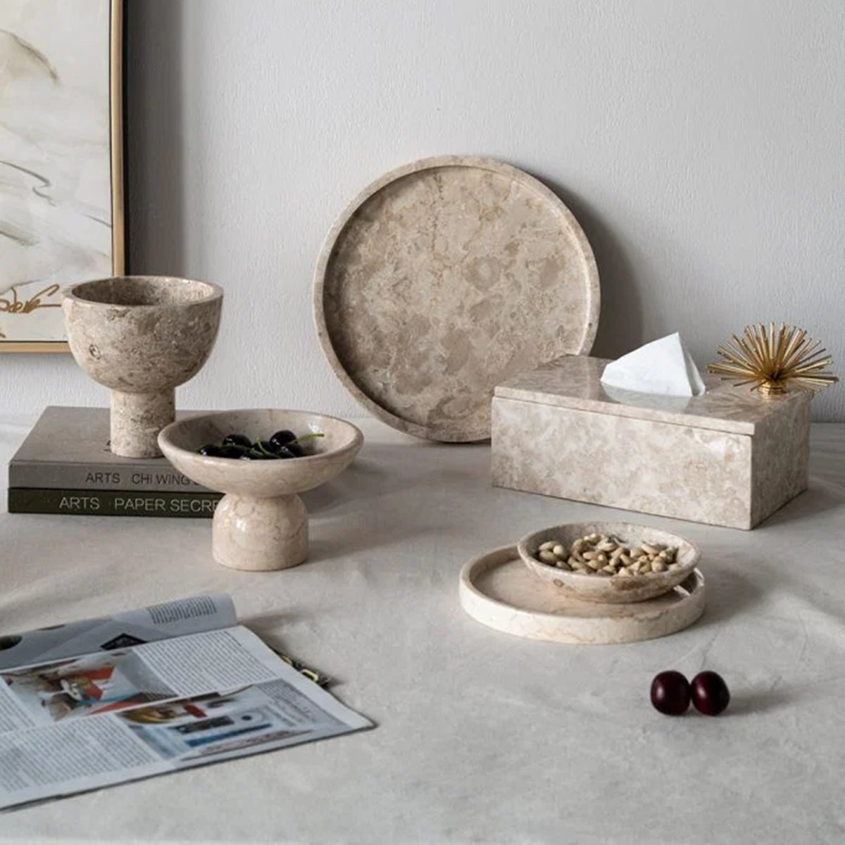 Cream Marble Bowl With Leg