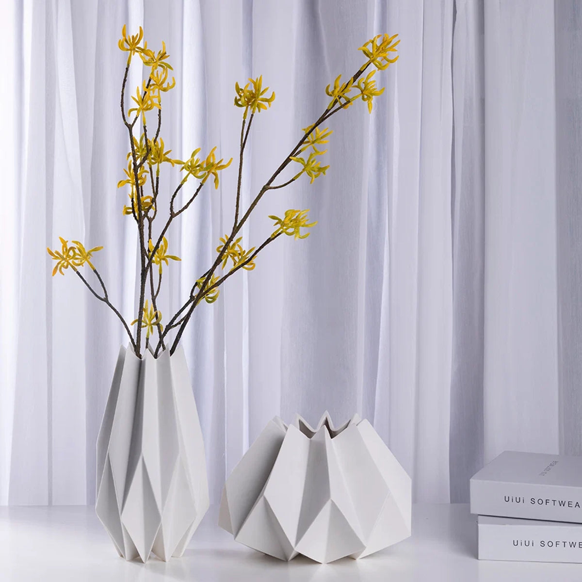 Geometric White Ceramic Flower Vase