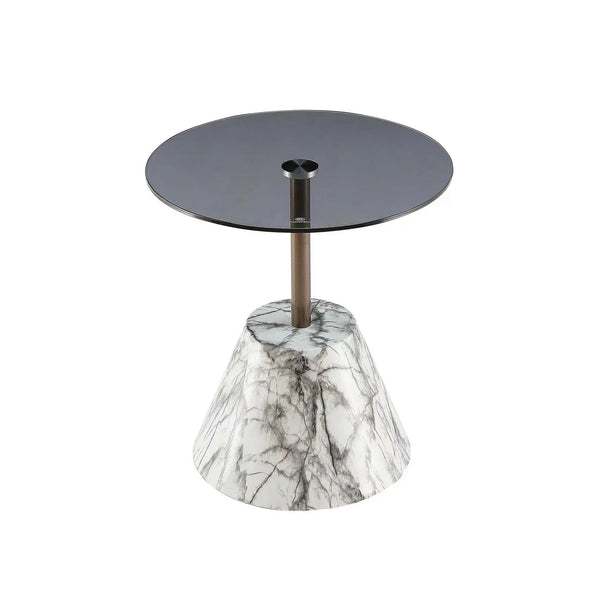 Glass Top marble print base accent table