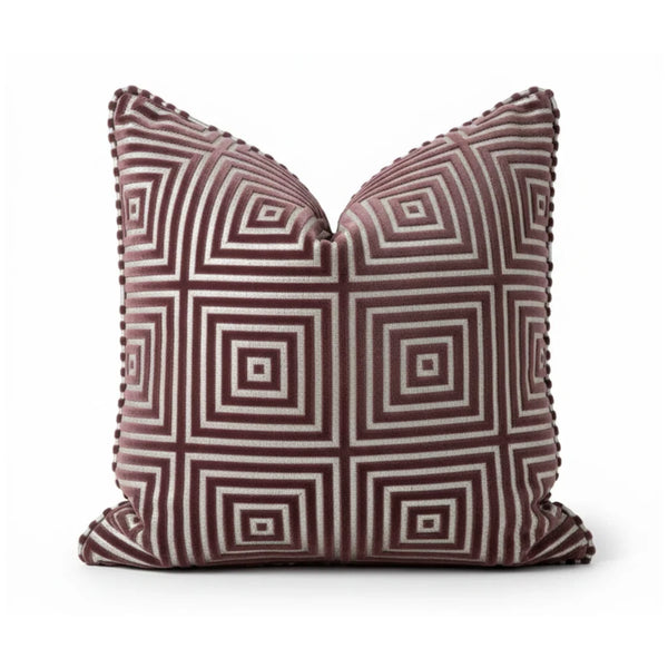Luxe Mauve Velvet Greek Key Throw Pillow