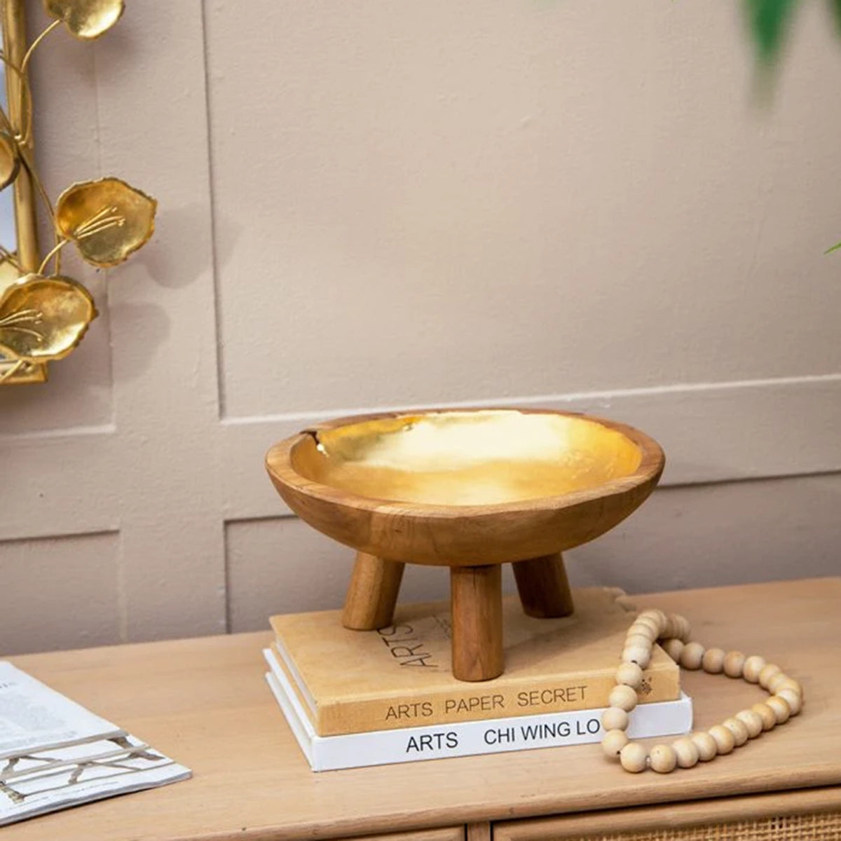 Teak Bowl With Gold Foil & Legs